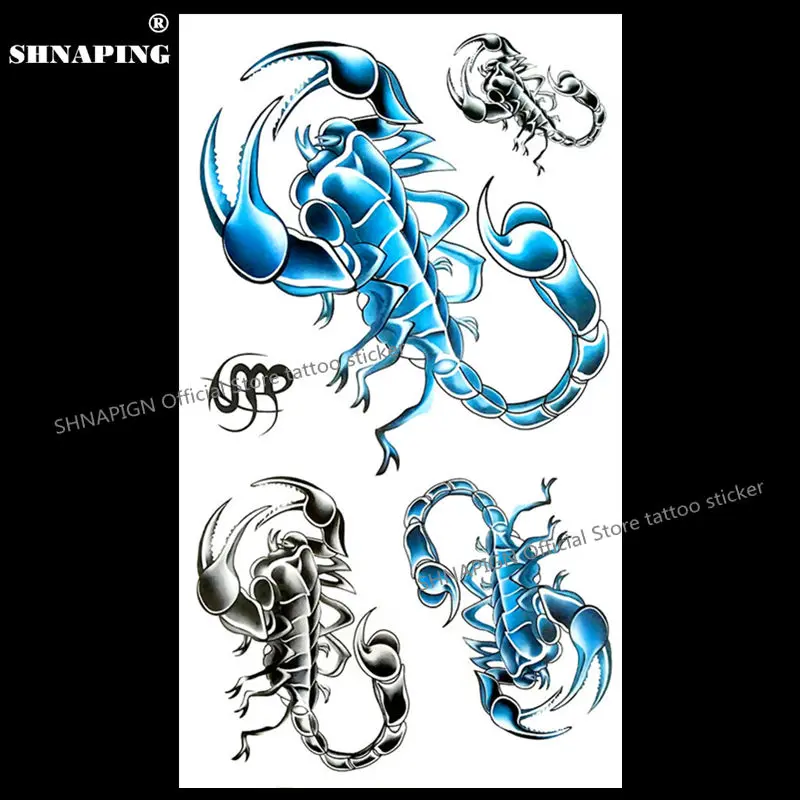 SHNAPIGN синяя Серебряная Скорпион временная татуировка боди-арт Татуировка на руку