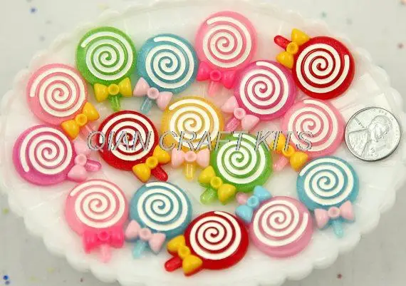 

100pcs 30mm Swirl Lollipop Resin Flatback Cabochons