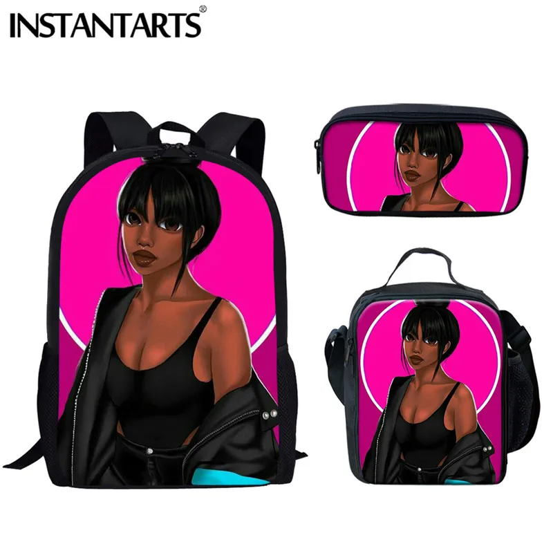 

INSTANTARTS 3D Printed Fshion American Black Queen Girl Bag School Bags Women Laptop Set Backpack Children Kids Book Bag Satchel