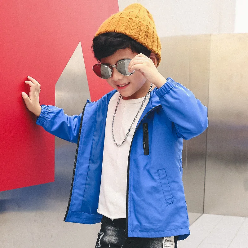 

Korean Boys Slim Coat Windbreaker Children's Hooded Long Sleeve Outerwear Children's Clothing