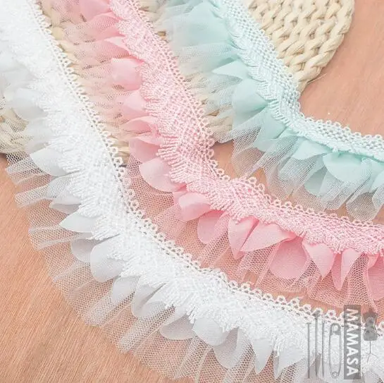 

5 ярдов, розовая плиссированная кружевная юбка с оборками, сетчатая кружевная лента, плиссированная кружевная ткань, аксессуары, кружевная ...