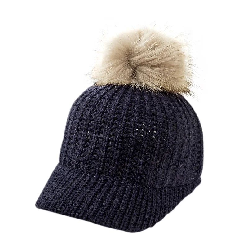 Navy baby hat Модная вязаная детская шапка с помпоном, зимняя шапка для детей, регулируемая однотонная зимняя шапка для малышей, аксессуары для детей 2-5 лет, 1 шт - Цвет: Navy baby hat