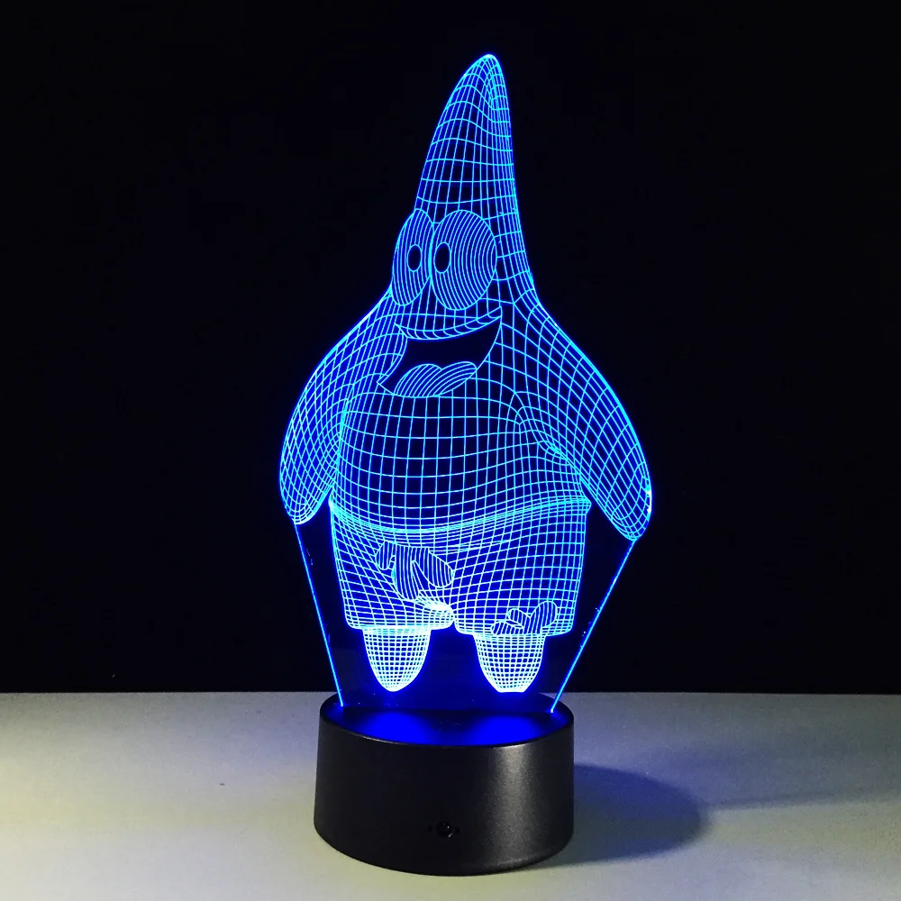 Мультфильм звезды Патрика акрил 7 цветов Настольная лампа 3D лампа Новинка Светодиодный ночной Светильник Губка Боб Квадратные Штаны светодиодный видение стерео лампа