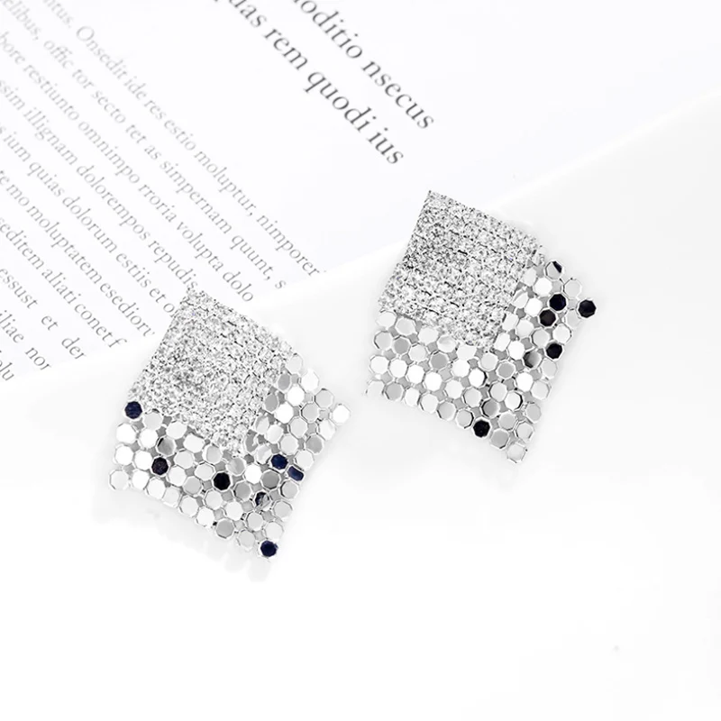 Square Rhinestone scale silver pin drop Earrings For Women Elegant Fashion Design Jewelry 1pair | Украшения и аксессуары