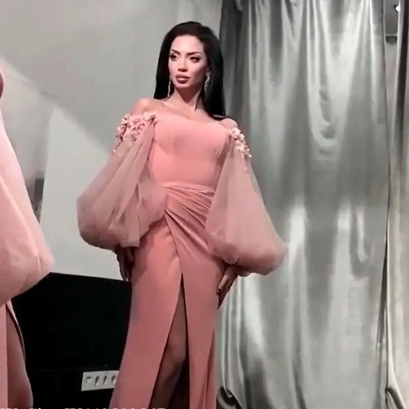 

Розовые мусульманские Вечерние платья, оболочка, искусственные цветы, исламский Дубай, Саудовская Аравия, Длинное Элегантное вечернее плат...