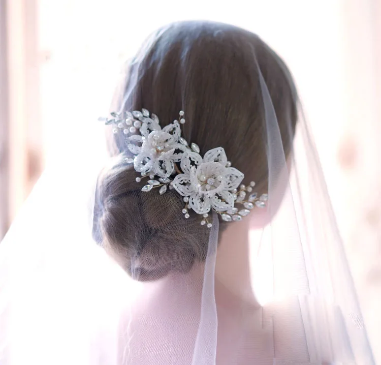 

Beaded Floral Bridal Hair Clip Ornament Pearls Wedding Hair Jewelry Piece Handmade Women Headpiece