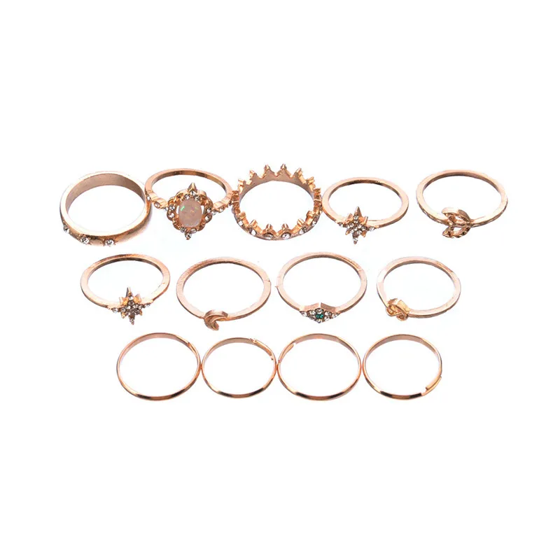 GIVVLLRY 13 pcs/set Star Moon Midi Rings Fashion Jewelry Minimalist Opal Rhinestones Crescent Crown Chic Knuckle for Women | Украшения и