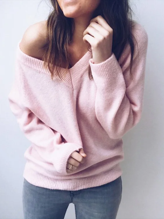 Women Sweater Knited Sexy tops cleavage Pullover Shirt Clothes Lady Female Tricot Bottom Knitwear Chaqueta Topi Purple Black | Женская
