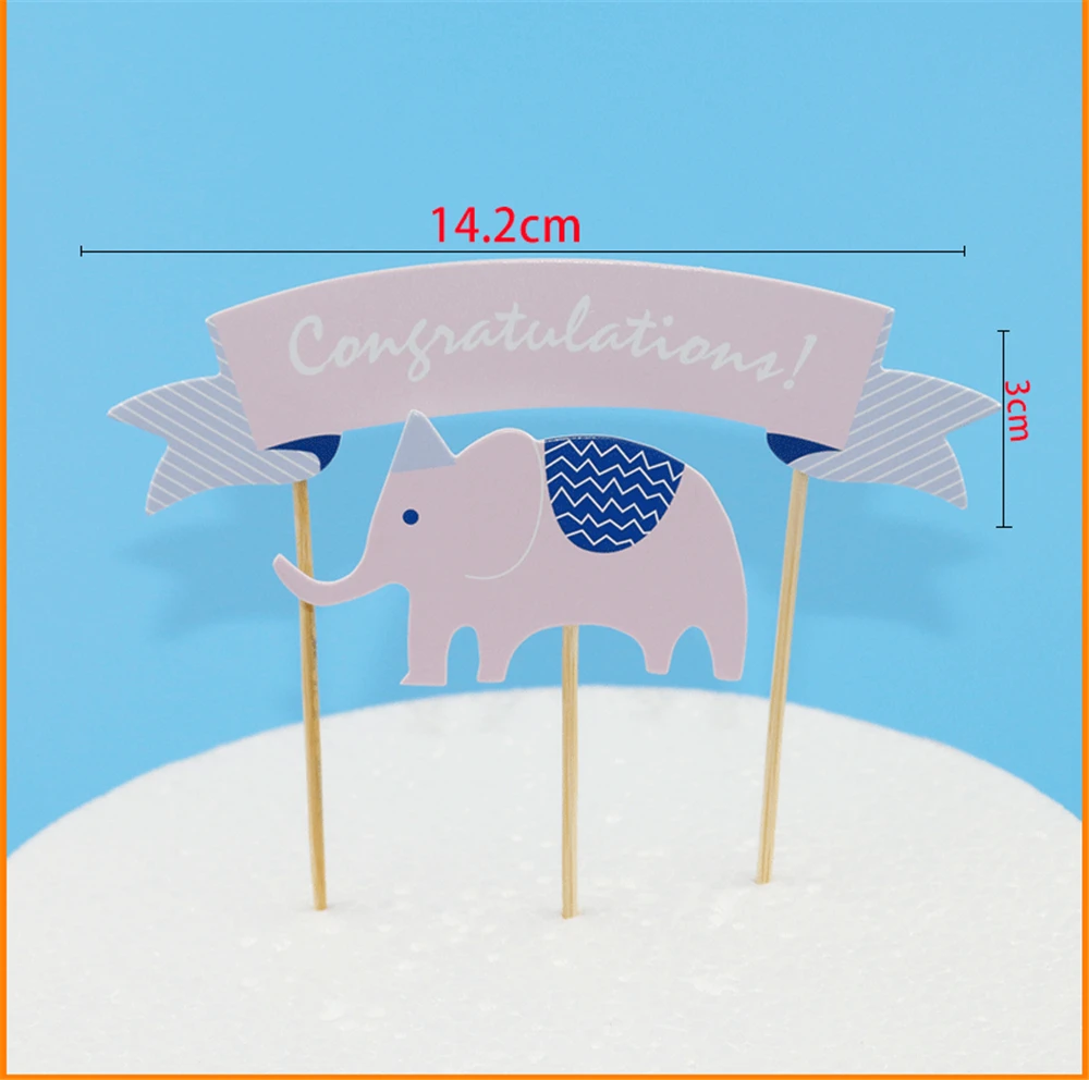 1set Elephant Lovely Happy Birthday Cupcake Cake Topper Flags Baby Shower Party Decoration Children Supplies | Дом и сад