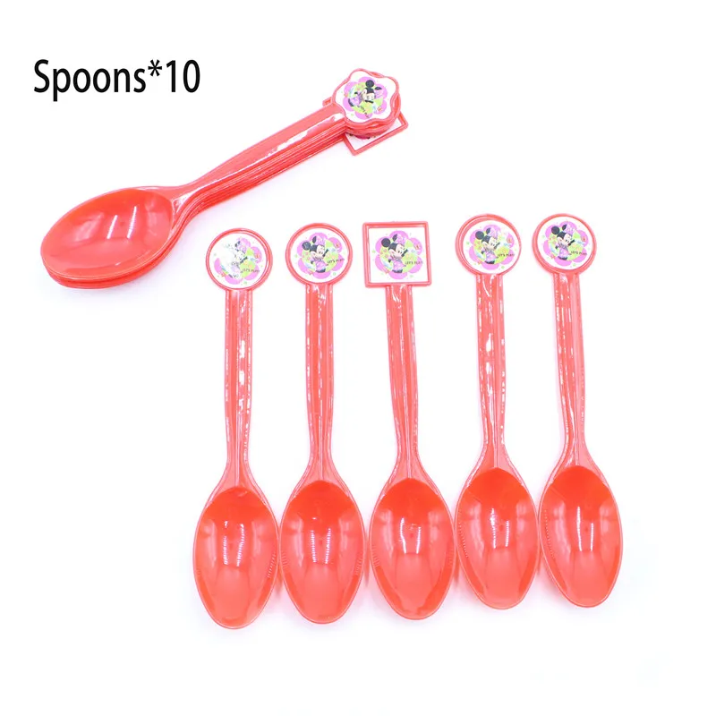 Spoon 10pcs Минни Маус День рождения украшения для девочек розовые вечерние принадлежности одноразовая посуда чашка салфетка тарелка детский душ - Цвет: Spoon 10pcs
