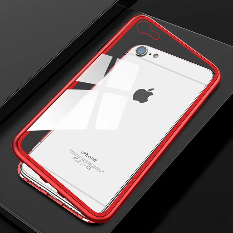 Роскошный 360 магнитный адсорбционный чехол для iPhone XR XS Max X закаленное стекло с магнитом чехол для iPhone 7 8 Plus 6 6s 6Plus чехол s - Цвет: Красный
