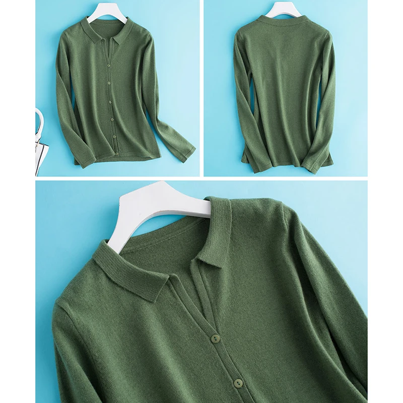 Вязаный кардиган из 100% шерсти женская модная однотонная Базовая рубашка топы с