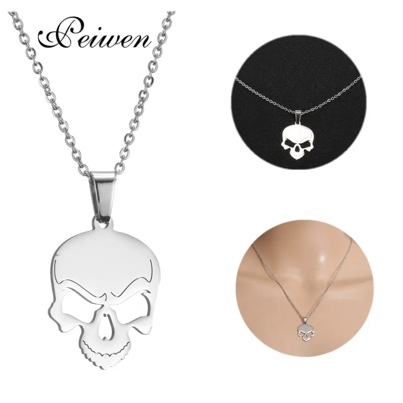 

Fashion Skull Pednant Necklace Superhero Skull Dark Knight Stainless Steel Silver Color Chain for Men Women Charm Choker Jewelry