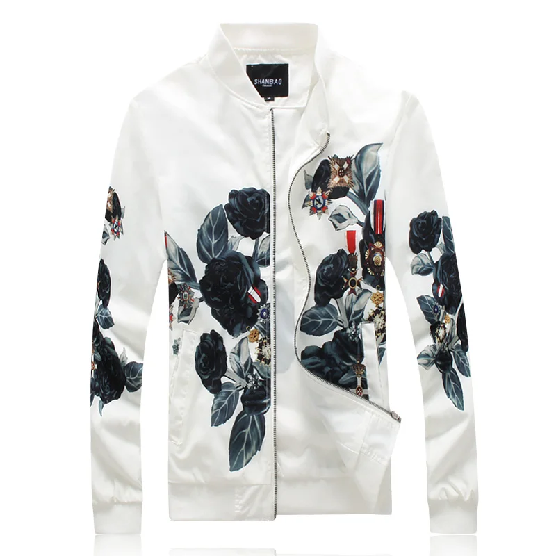 

J18059 Exquisite flower badge pattern 3d print fashion jacket men Autumn 2018 quality wash and wear mens jackets and coats M-5XL