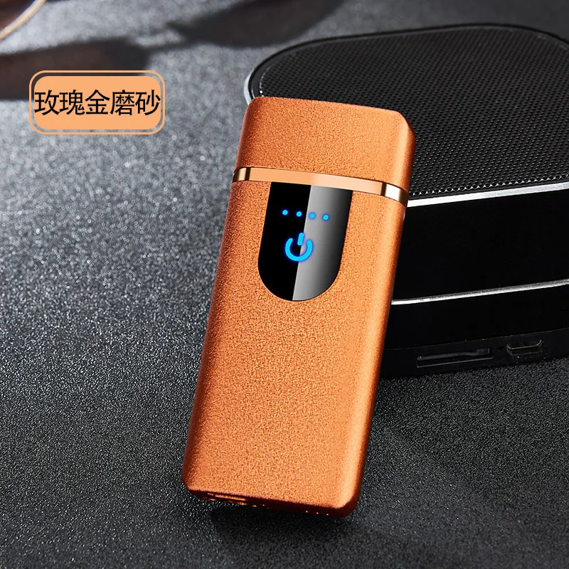 Orange Новейшая газовая и электрическая зажигалка с сенсорным экраном, перезаряжаемая USB Зажигалка, ветрозащитная металлическая газовая зажигалка с дисплеем питания - Цвет: Orange