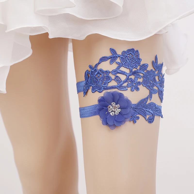 Подвязки высокого качества для невесты синие кружевные цветочные свадебные