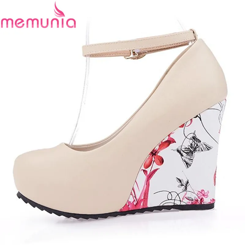 MEMUNIA/2020 г. Новые модные туфли лодочки на танкетке женские вечерние платформе с