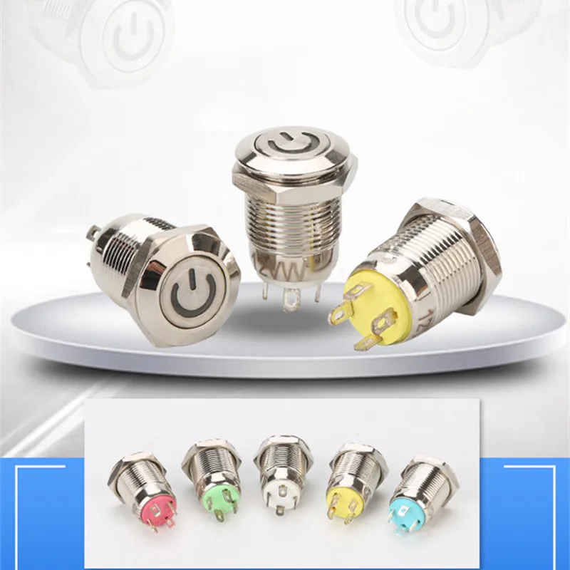 Автомобильный контроллер, 12 мм, 3 в, 6 в, 12 В, 220 В, ангельский глаз, светодиодный индикатор питания, Мгновенный кнопочный переключатель, металлический переключатель