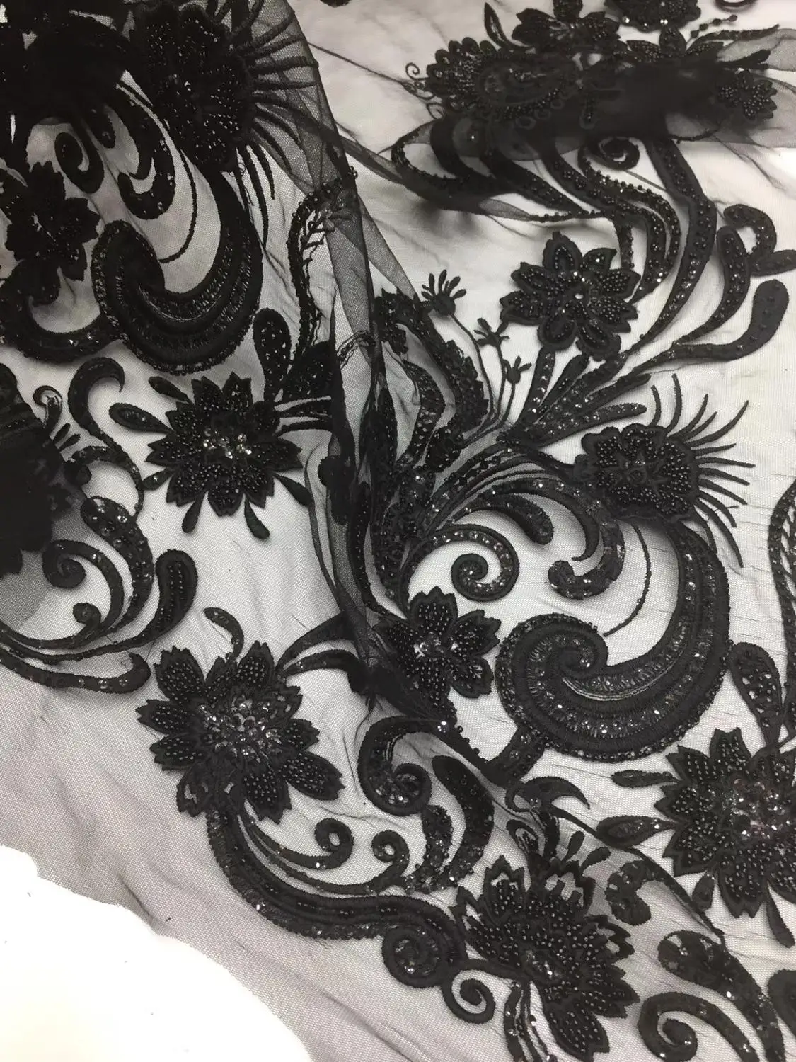 

5yards African Lace Fabric beads Embroidered Nigerian Laces Fabric Bridal High Quality French Tulle Lace Fabric XIONGXJUL052