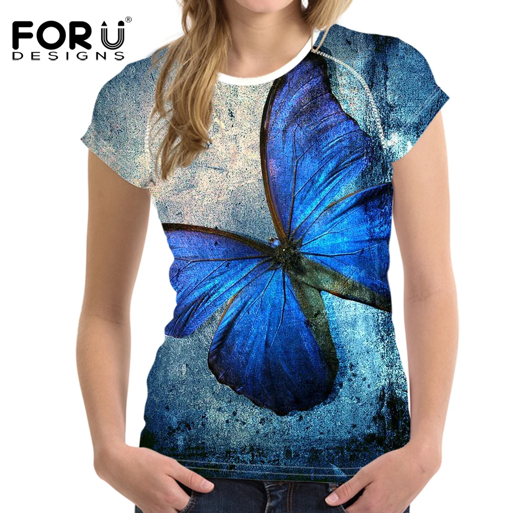2019 летняя женская футболка FORUDESIGNS с принтом бабочки топы коротким рукавом