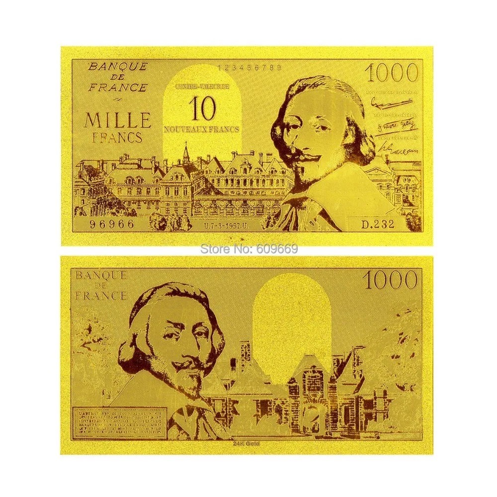 Банке де Франс 1000 франков 1956s 99.9% Золотая фольга банкнота старая коллекция