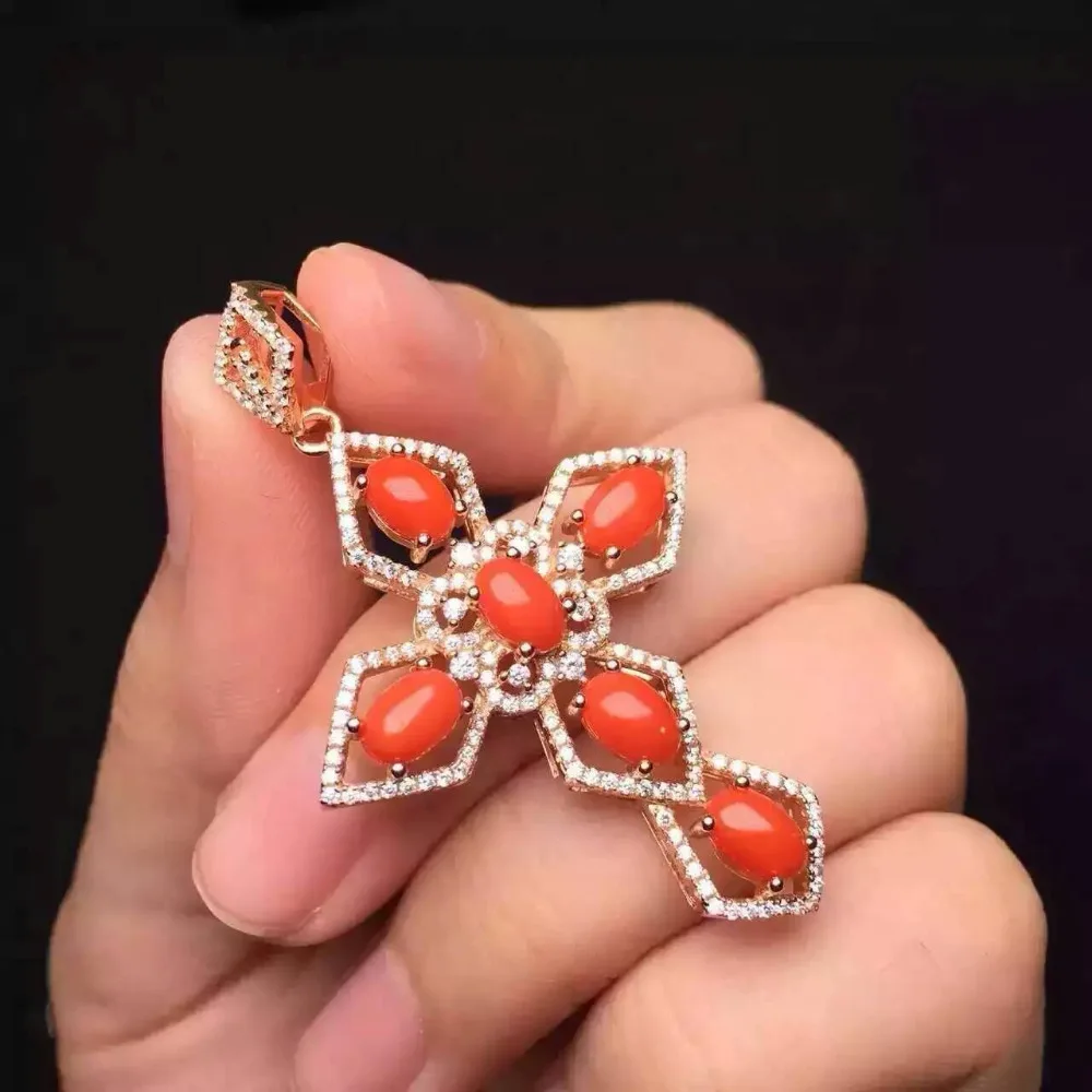 Кулон из серебра 925 пробы с натуральным красным кораллом|jewelery pendants|jewelery womenjewelery |