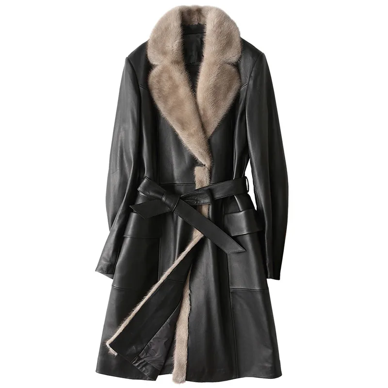 

Winter Jacket Women Clothes Down Coat Genuine Leather Jacket Women Sheepskin Coat Mink Fur Collor Korean Slim Long Coat