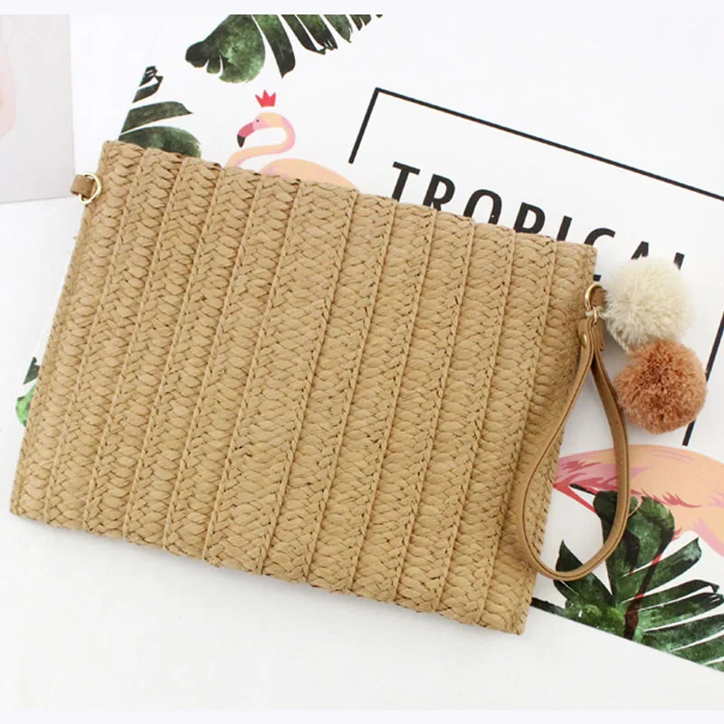 Повседневная Новая сумка клатч с помпоном через плечо бумажная Женская плетеная