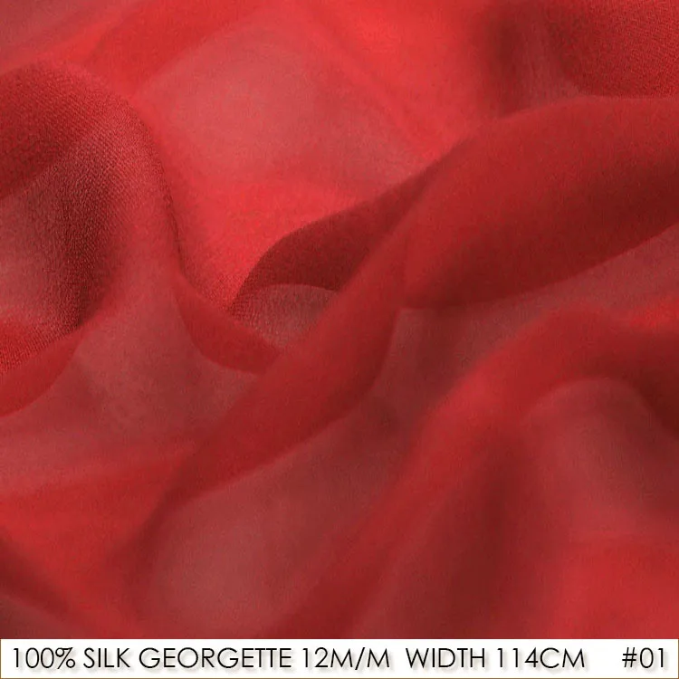 

100% Silk Chiffon Georgette 12 momme Pure Silk Fabric 114cm Width For Summer Dress Sewing Material China Red 01