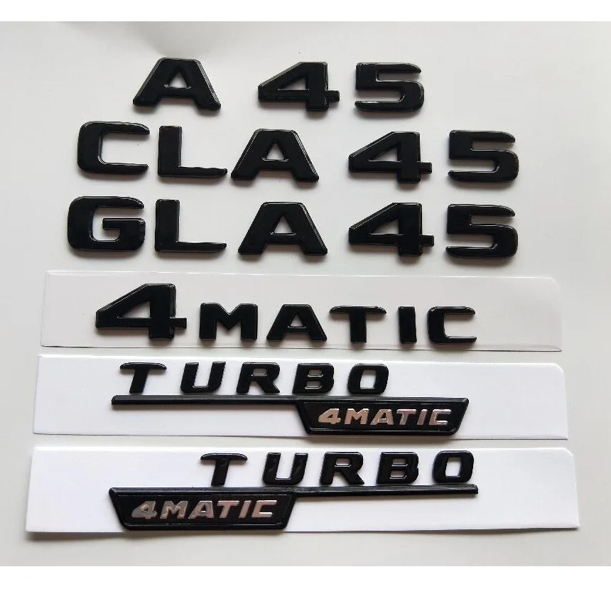 Emblema de la tapa del maletero del guardabarros negro brillante insignias para Mercedes Benz W176 W177 A45 X117 CLA45 X156 GLA45 AMG TURBO 4 MATIC