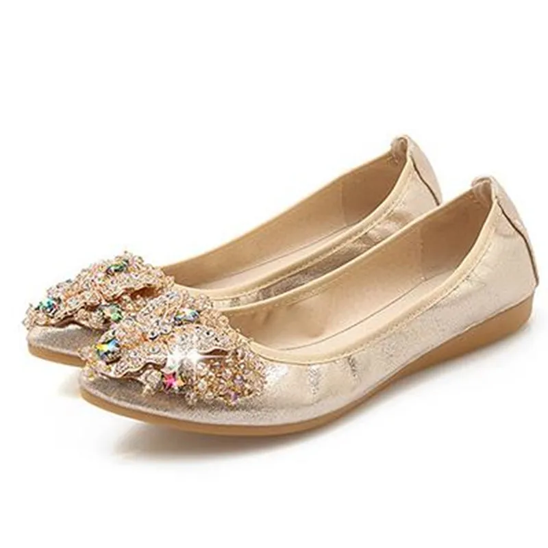 COSMAGIC 2019 новые женские балетки с бабочками и кристаллами складные Стразы мягкой