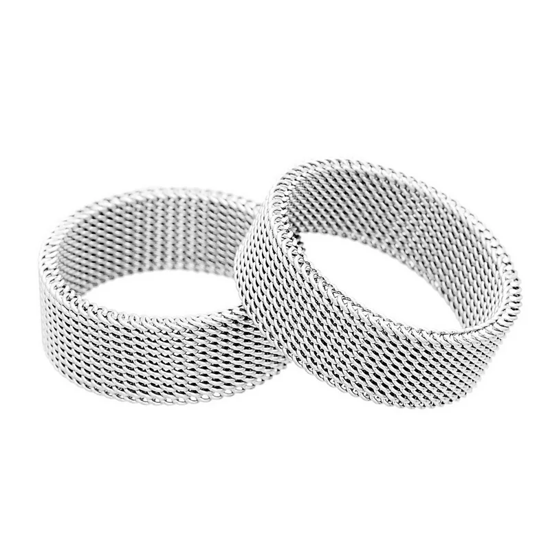 Новое поступление серебряное кольцо из нержавеющей стали ширина 8 мм Сетчатое с