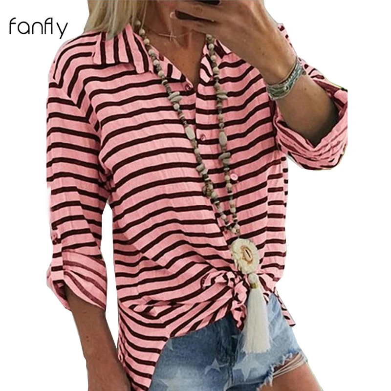 Blusas Femininas женские блузки в полоску рубашка с длинным рукавом бохо отложной