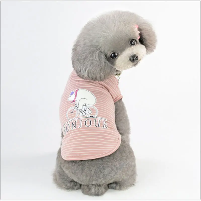 Fashionable Dog Spring and Summer Printed Cotton Cartoon Small White Bear stripe Apparel Clothing Suit Breathable T Shirt | Дом и сад