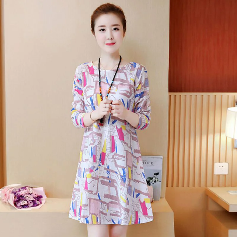 Женское винтажное цветное платье трапециевидной формы с принтом и круглым