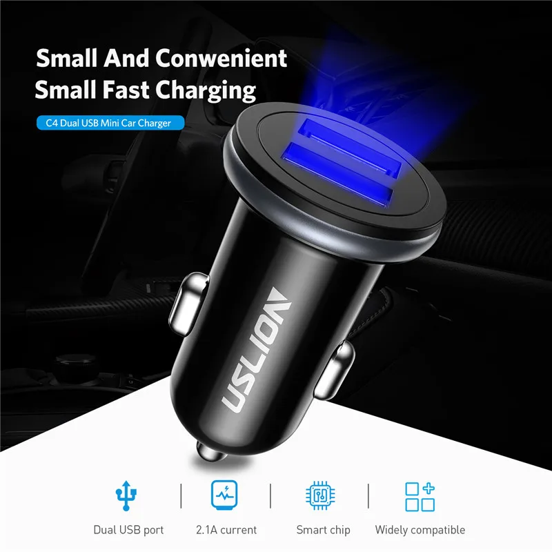 Автомобильное зарядное устройство USLION с двумя USB для мобильного телефона