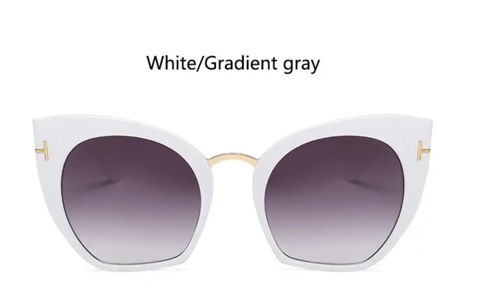 white gradient gray Блестящие черные солнцезащитные очки "кошачий глаз", модные брендовые женские очки с градиентными линзами, большие солнцезащитные очки, роскошные дизайнерские очки - Цвет линз: white gradient gray