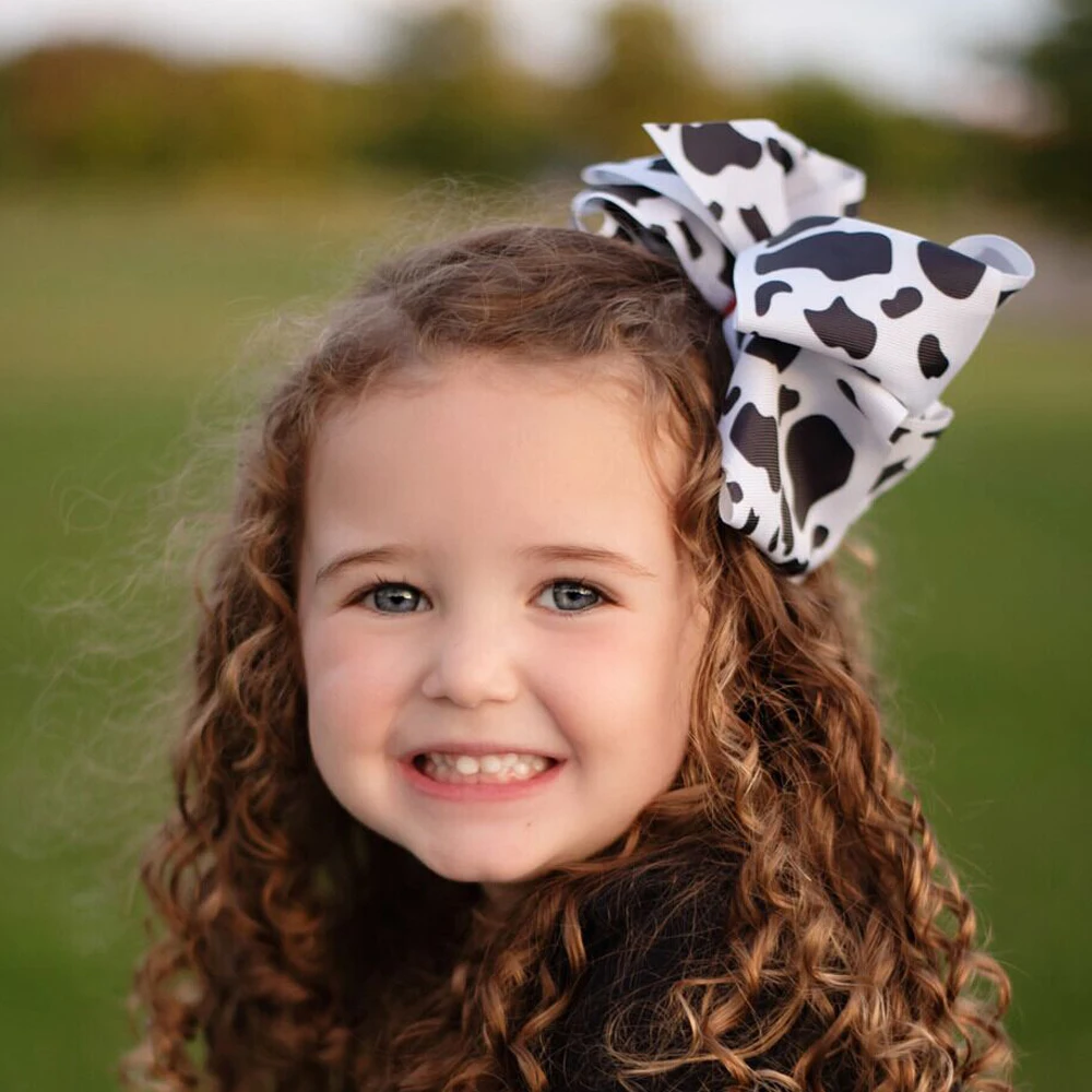 

Аксессуары для волос Xugar 8 ", банты для волос для девочек с принтом коровы, двухслойные ленты с узлом, стразы, зажимы для волос, детские ручки