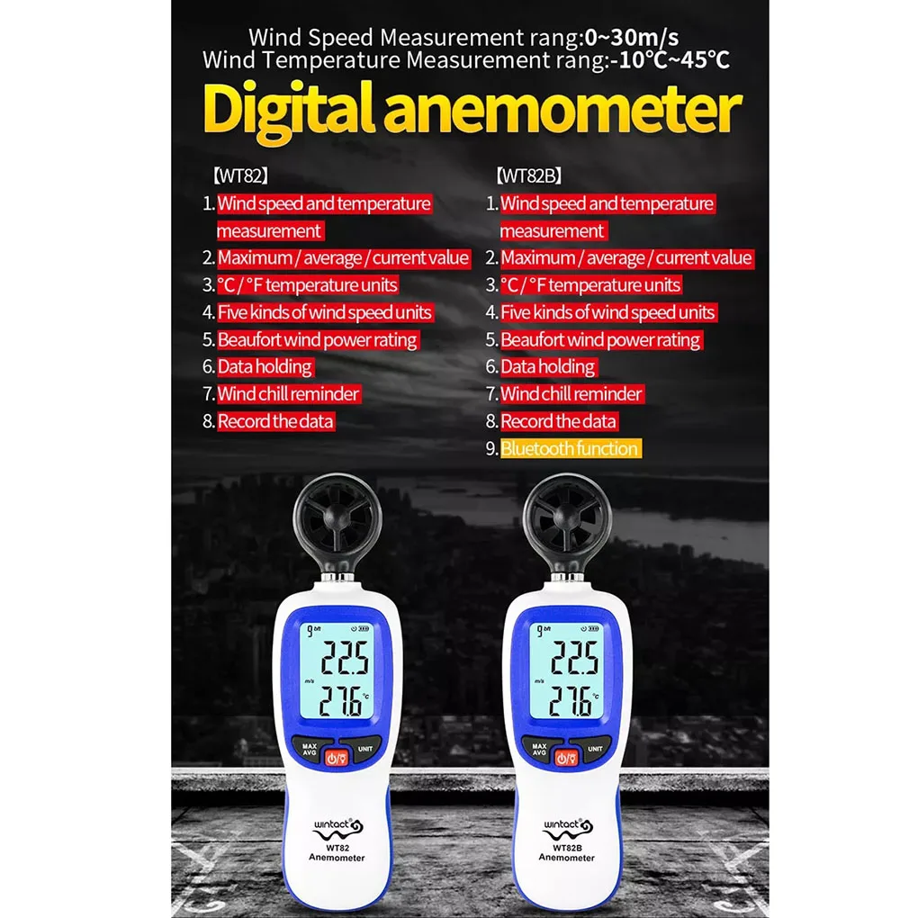 Wintact WT82 WT82B bluetooth цифровой анемометр Мини измеритель скорости ветра измерение температуры