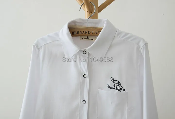 WB334# Women's White / Blue Blouse With Ski Embroidery Roupas Blusas Femininas Ladies Body Shirt Clothes. |