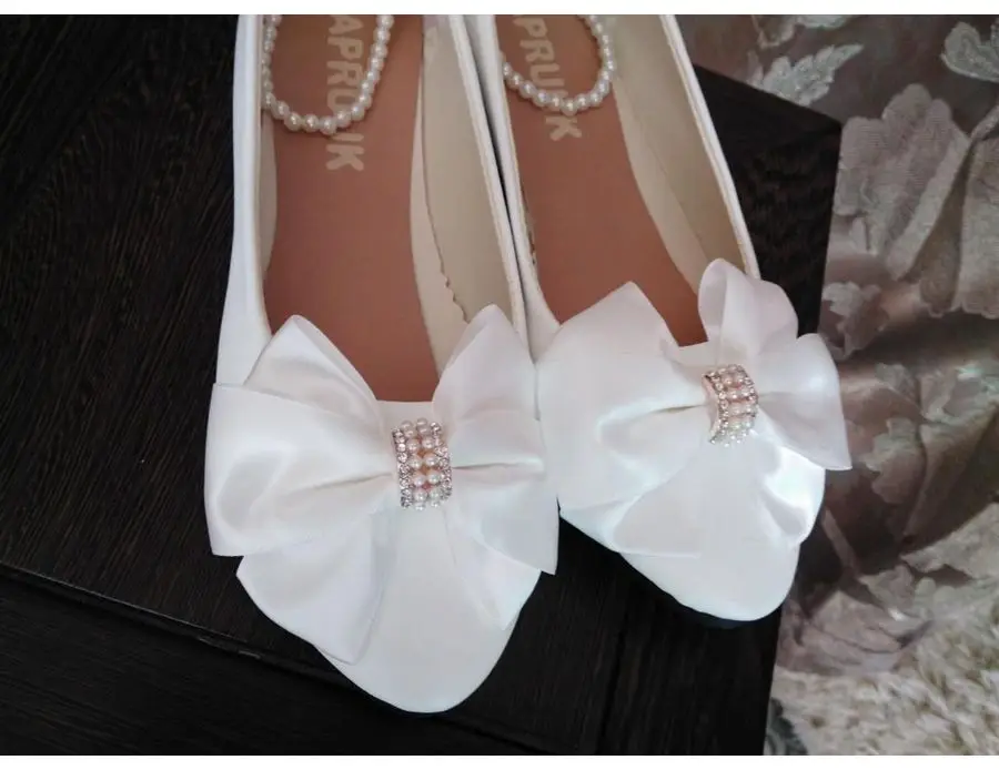 Атласные свадебные туфли с бантом для женщин милые романтические ручной работы