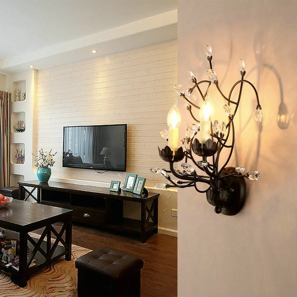Винтажный настенный светильник с кристаллами Sretro металлический для дома