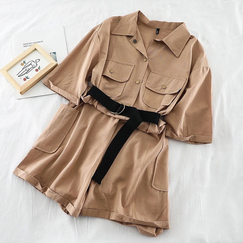 Новинка 2019 модные женские комбинезоны повседневный пояс на талию двойной карман