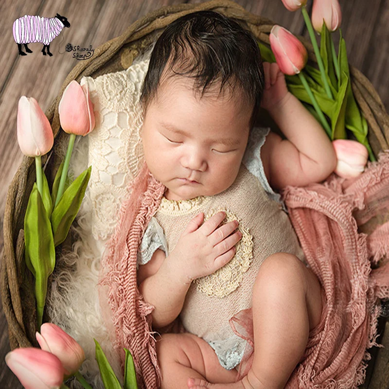 Реквизит для фотосессии новорожденных детей с искусственным цветком, корзина для фотосессии младенцев, аксессуары для фотосессии с цветком тюльпана, реквизит для фотосессии