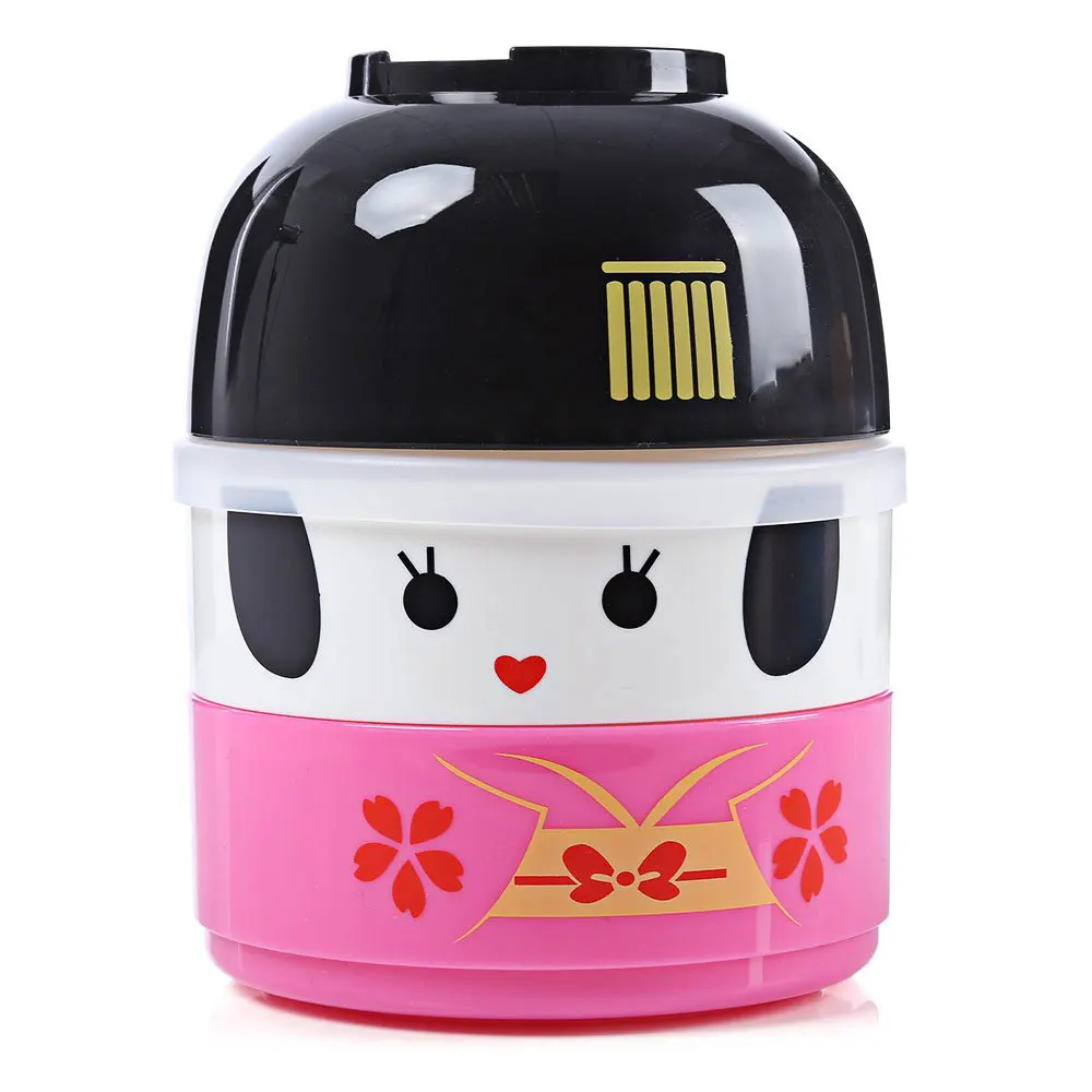 Pink Hakoya Гейша Кукла Kawaii японский Bento Ланч-бокс для детей Пикник Школы еда контейнер Ланчбокс с обед мешок пластик - Цвет: Pink