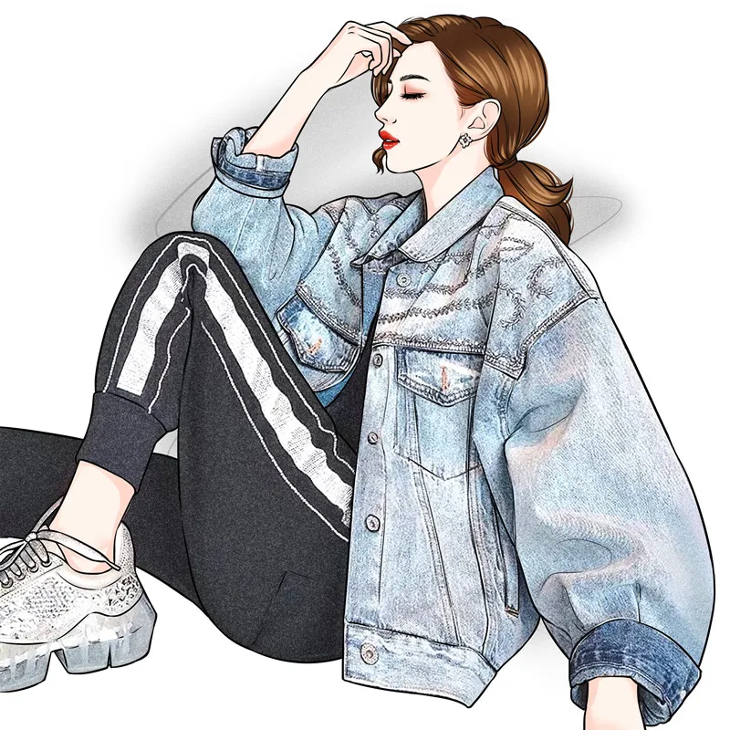 

Fashion three-dimensional diamond beading Denim jackets female great quality single breasted denim outwear tops wq1559 dropship