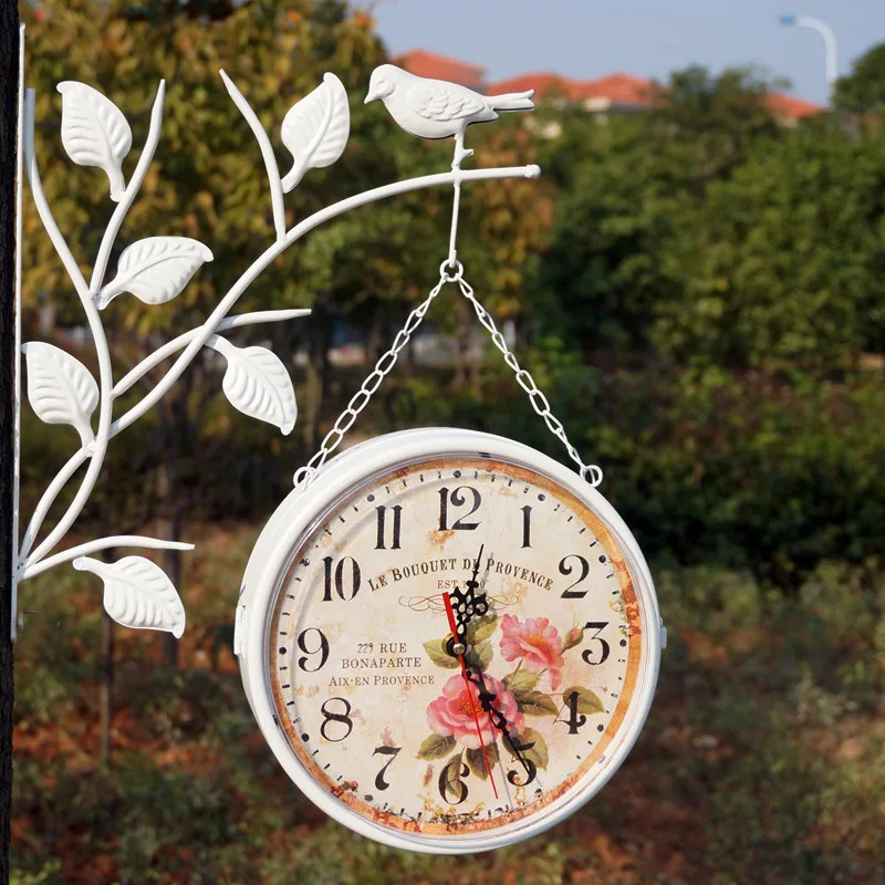 

Unique Gift Retro Metal Home Decorative Rotated Antique Double Faced Wall clock Vintage Clock