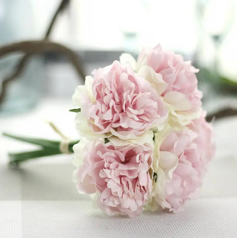 light pink Искусственные кувшин пиона Свадебные букеты шелковые цветы для дома вечерние свадебные украшения сада 5 шт/пучок - Цвет: light pink