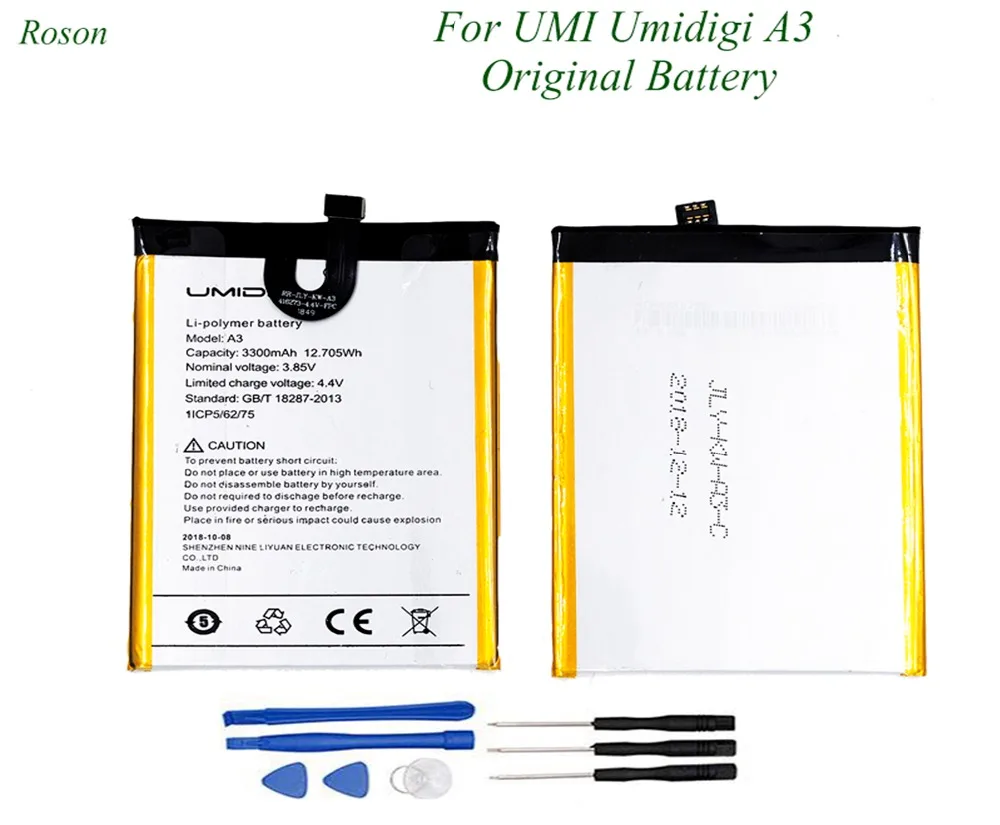 Roson для UMI Umidigi A3 батарея 3300mAh Новые запасные части Аксессуары для телефона аккумуляторы с инструментами