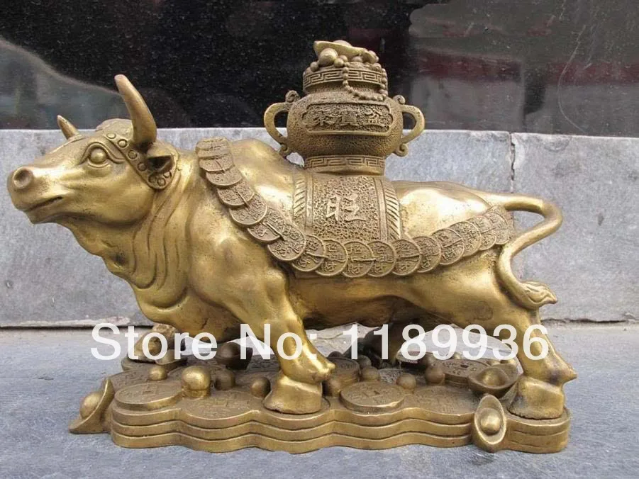 Китайская классическая латунная тарелка для сокровищ бык Мул фэн шуй|statue|statue china |